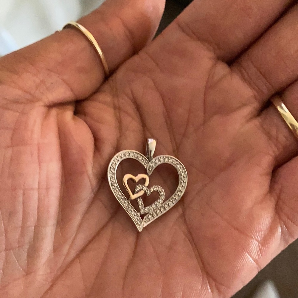 White gold diamond heart with rose gold heart